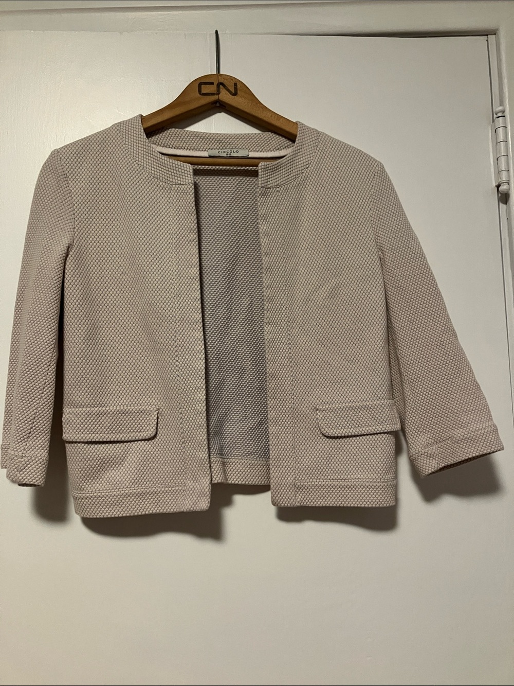 Women's Collarless Textured Blazer in Pale Pink/Cream 💯 Cotton Like New